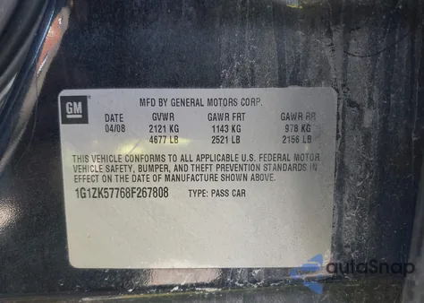 2008 Chevrolet Malibu Ltz z USA, uszkodzony, nr VIN 1G1ZK57768F267808